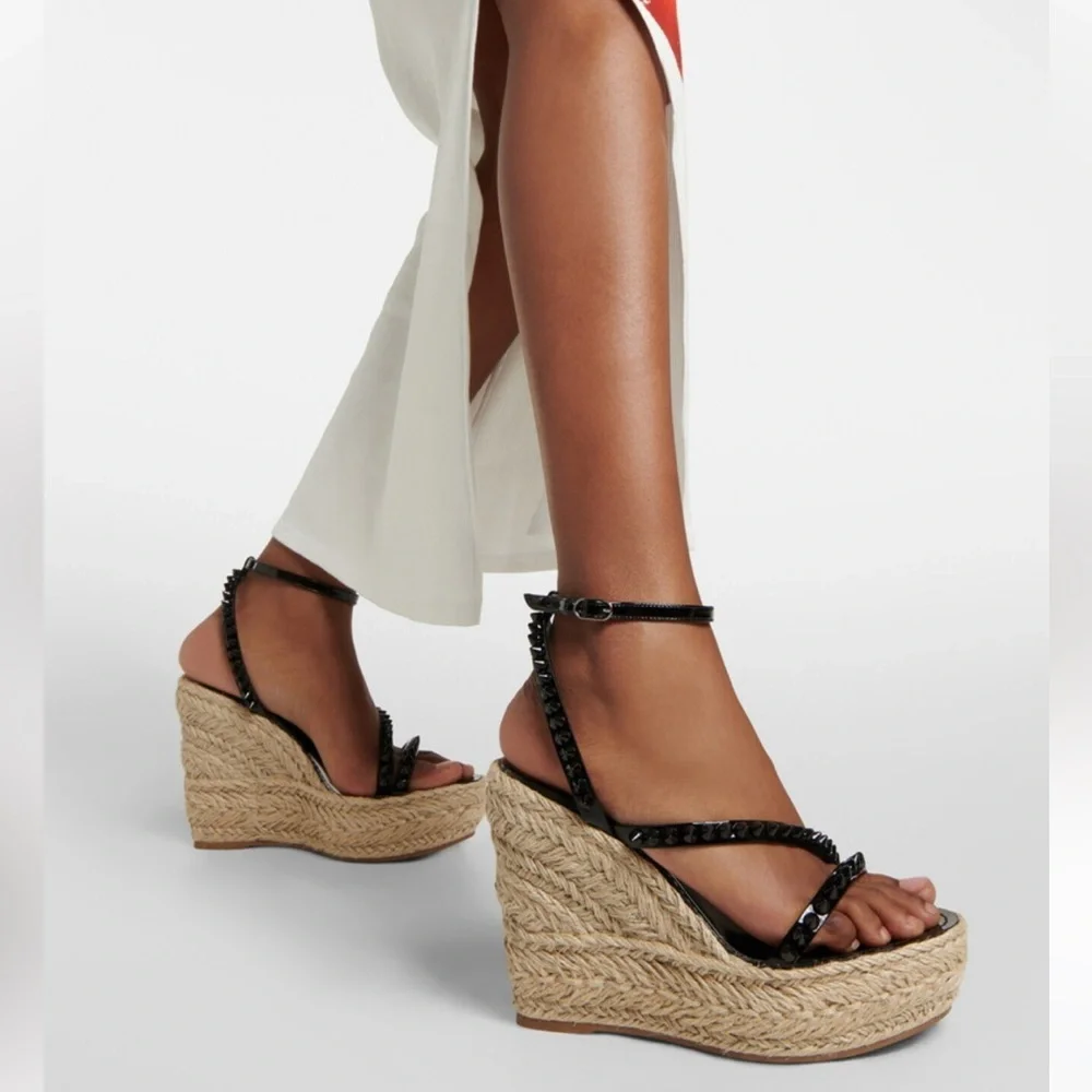 Christian Louboutin black Mafaldina Zeppa spike leather espadrille wedges